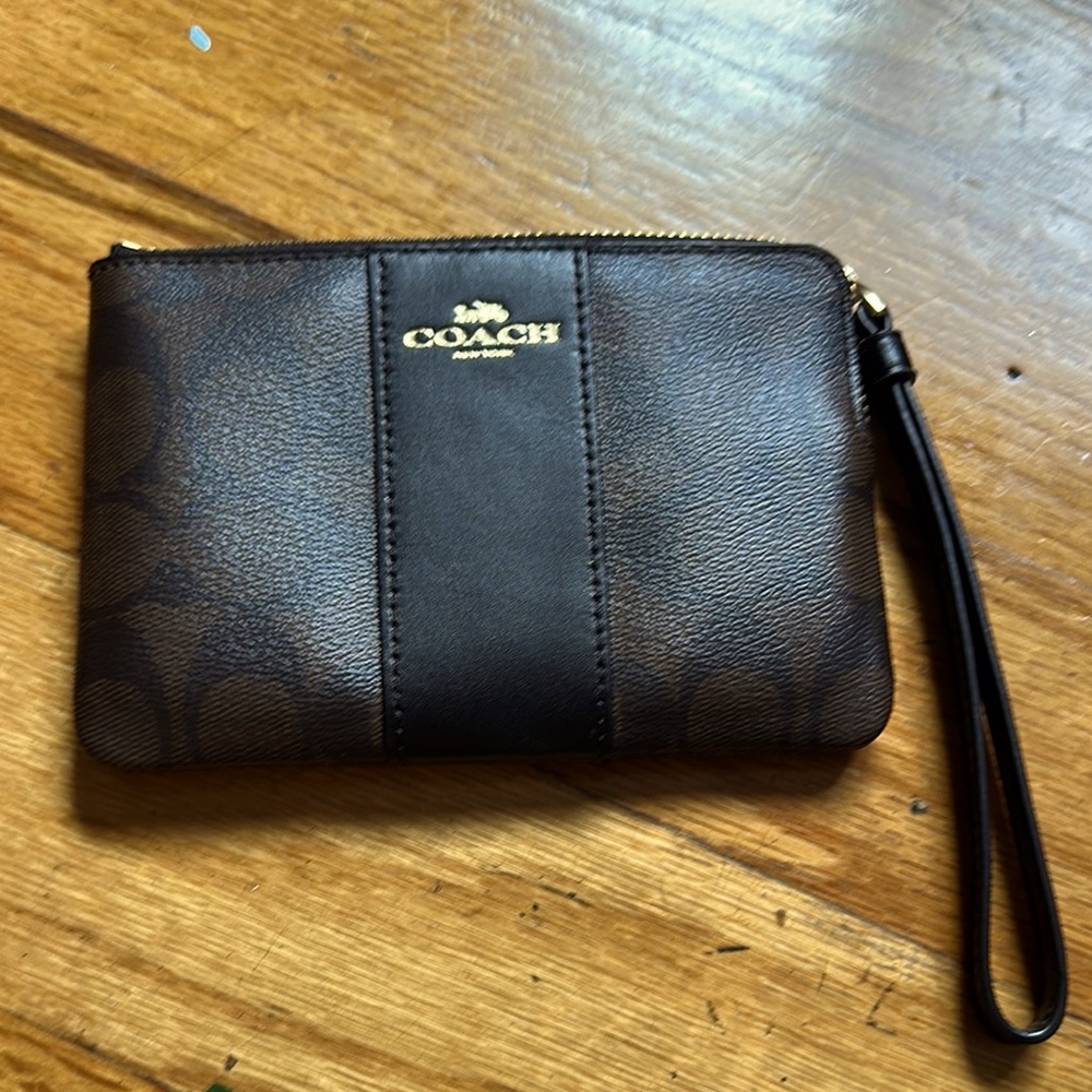 Coach Dark Brown Leather Wristlet